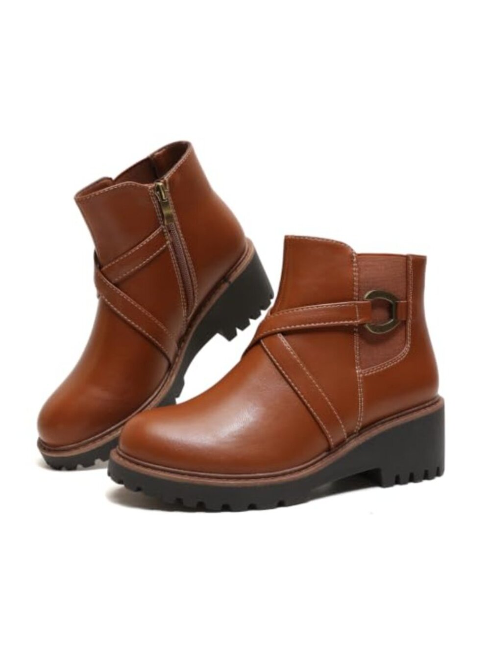 Womens Chelsea Ankle Boots Chunky Platform Heel Zip Fall Booties
